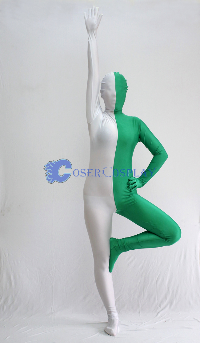 White And Green Split Zentai Suit